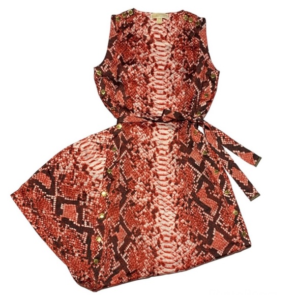 Michael Michael Kors Red Dragon Silk Sleeveless Tie Waist Slit Maxi Dres… - Picture 1 of 13